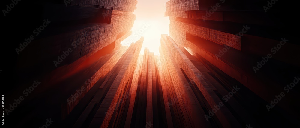 A breathtaking view of towering structures illuminated by warm light, creating a dramatic and surreal atmosphere. A breathtaking view of towering structures illuminated by warm light, creating a dramatic and surreal atmosphere.