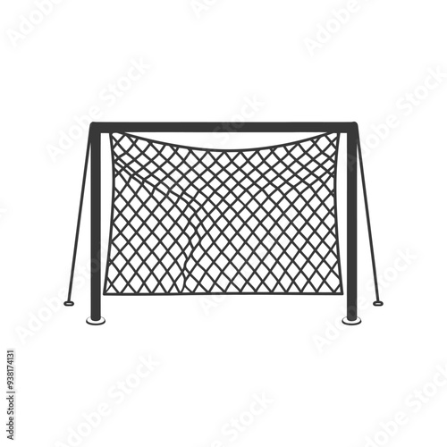 Black and white illustration of a soccer goal with a net