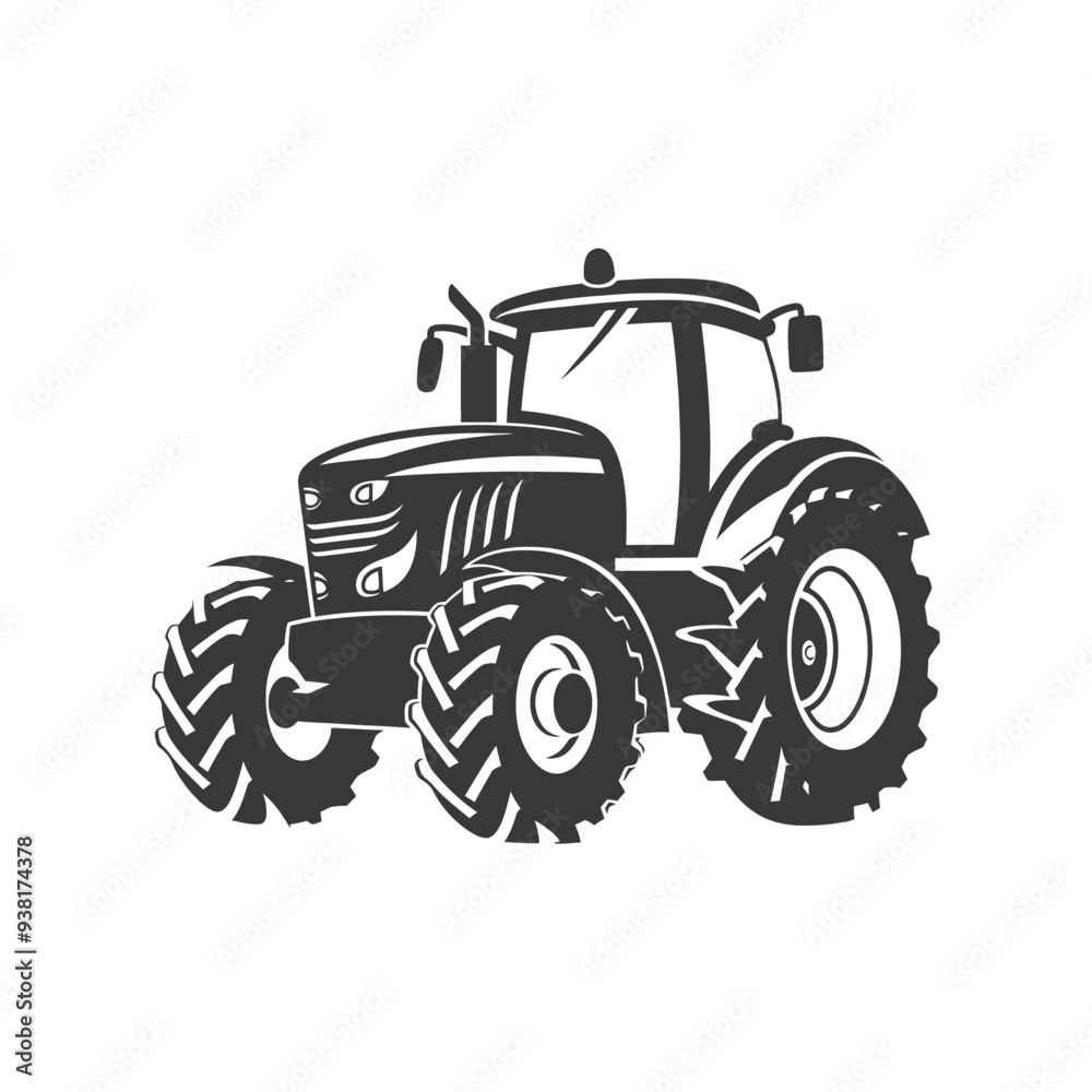 Obraz premium Black and White Illustration of a Tractor