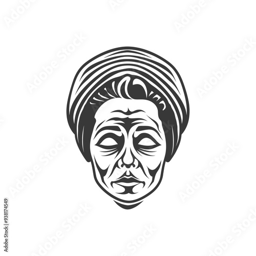 Black and White Illustration of a Womans Face with Eyes Closed
