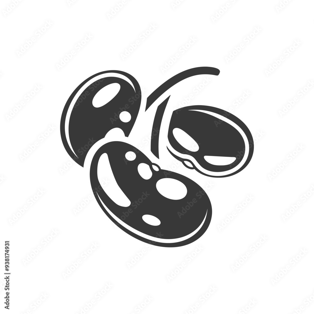 Black and White Illustration of Three Cherries Black and White Illustration of Three Cherries