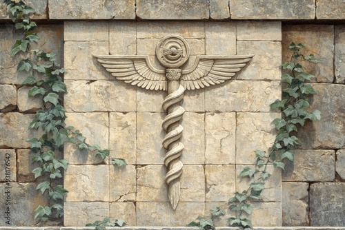 Serpent and Staff Caduceus Ancient Carving Various Hermeticism, Greek Mythology Religion Spiritual Symbol
