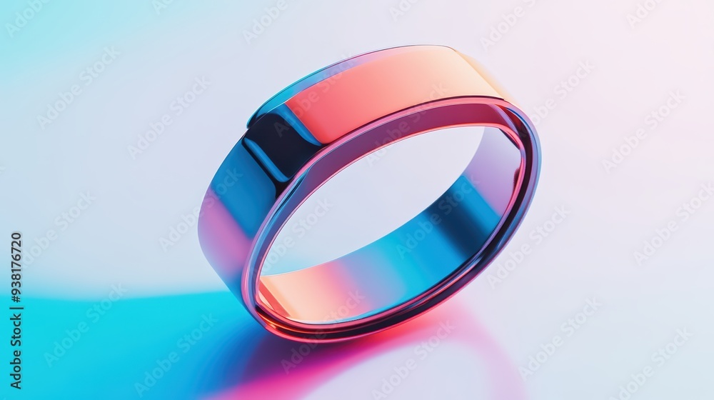 A modern, stylish ring reflecting vibrant colors of blue and pink, perfect for showcasing contemporary jewelry designs. A modern, stylish ring reflecting vibrant colors of blue and pink, perfect for showcasing contemporary jewelry designs.