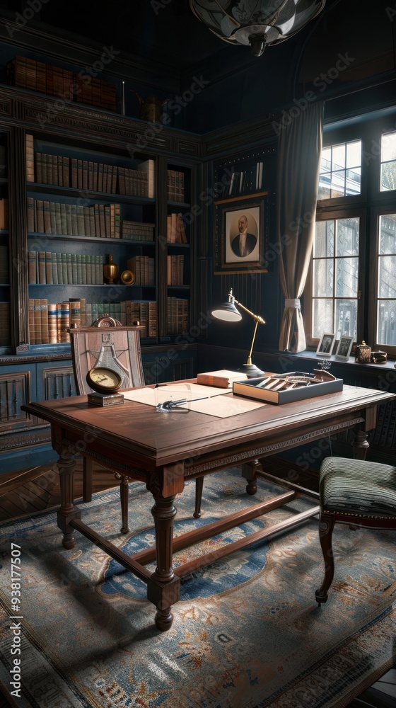 Classic wooden desk in a library. Classic wooden desk in a library.