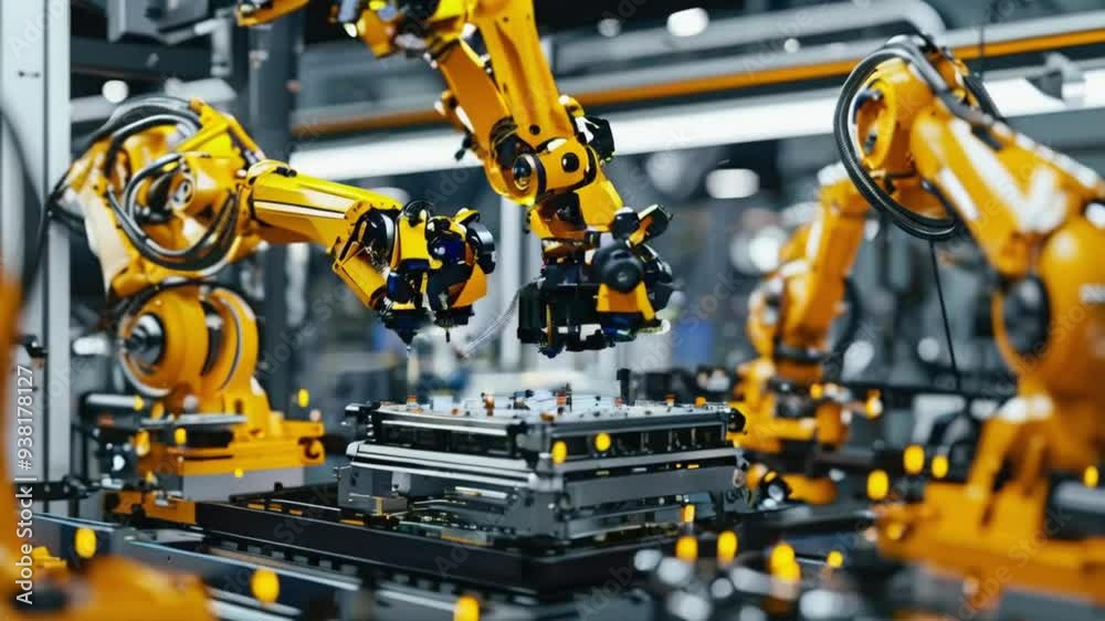 Animation of a Robotic Arm in Action on a Production Line - 4K Animation of a Robotic Arm in Action on a Production Line - 4K