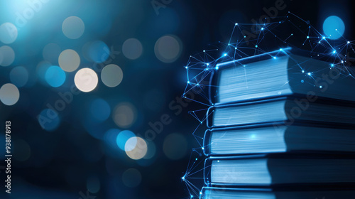 Abstract depiction of economic policy impacting education, illustrated through digital books and learning symbols