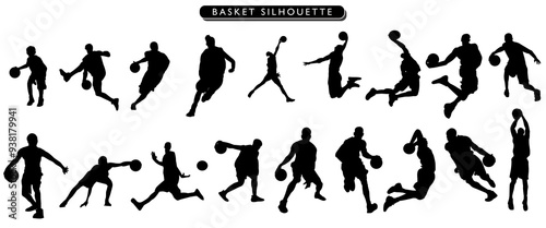 collection of Basket man silhouettes in different posses clipart vector illustrator