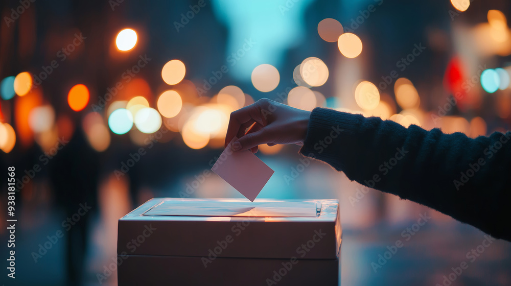 Fototapeta premium A person standing at a ballot box, with their hand held back, symbolizing the decision not to vote.