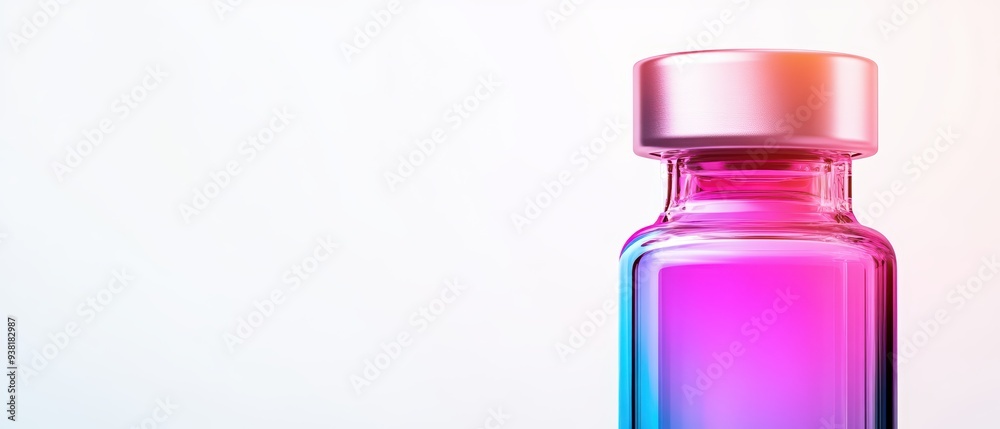 Elegant glass vial with gradient colors, showcasing liquid inside for pharmaceutical or cosmetic use. Ideal for branding or marketing. Elegant glass vial with gradient colors, showcasing liquid inside for pharmaceutical or cosmetic use. Ideal for branding or marketing.