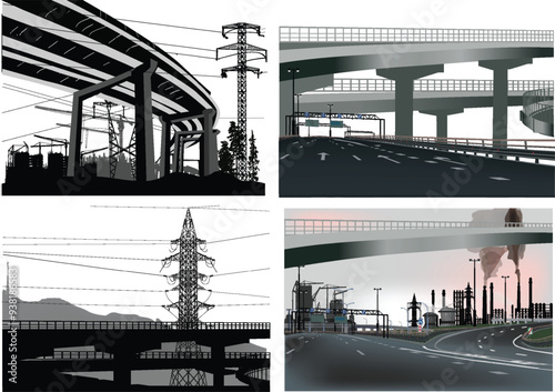 four grey bridges compositions illustration