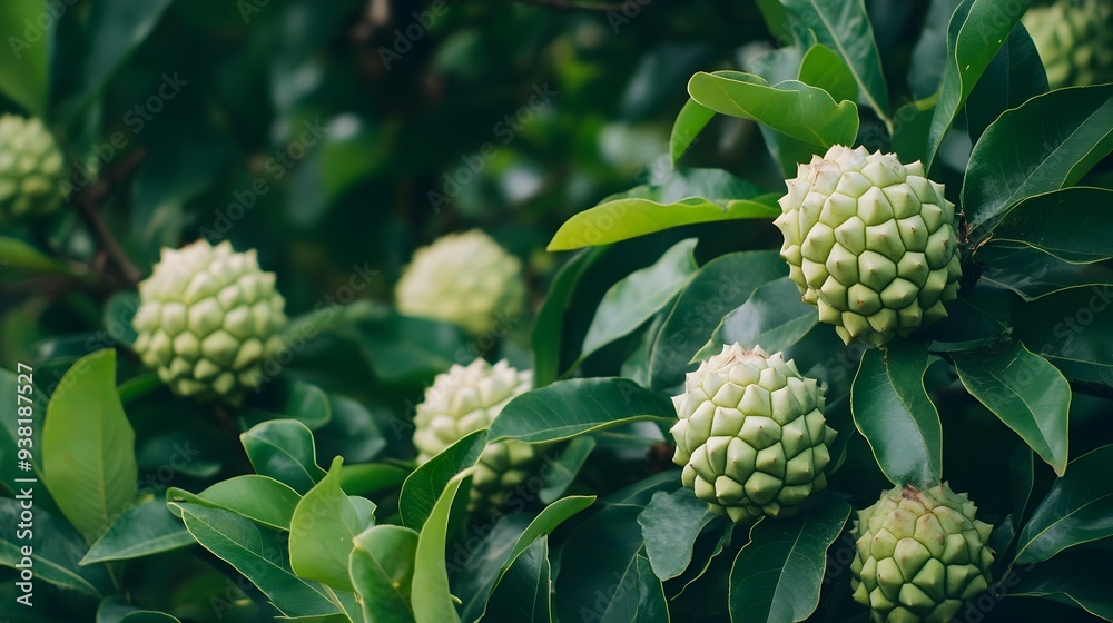 Lush Custard Apple Orchard with Vibrant Green Foliage Abundant Tropical Fruit in Scenic Agricultural Landscape Lush Custard Apple Orchard with Vibrant Green Foliage Abundant Tropical Fruit in Scenic Agricultural Landscape