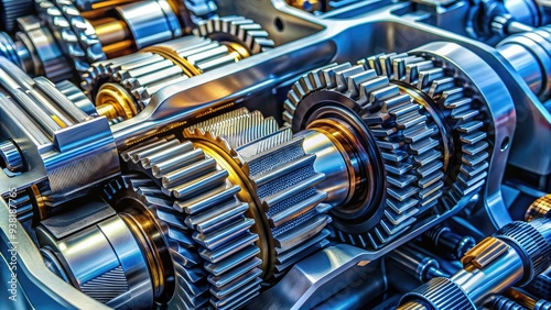 Close-up of a modern automatic gear box's intricate interior mechanism, showcasing complex gears, levers, and hydraulic systems working in harmony for smooth transmission.