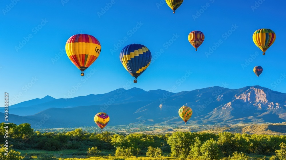 Naklejka premium A field of colorful hot air balloons is flying in the sky