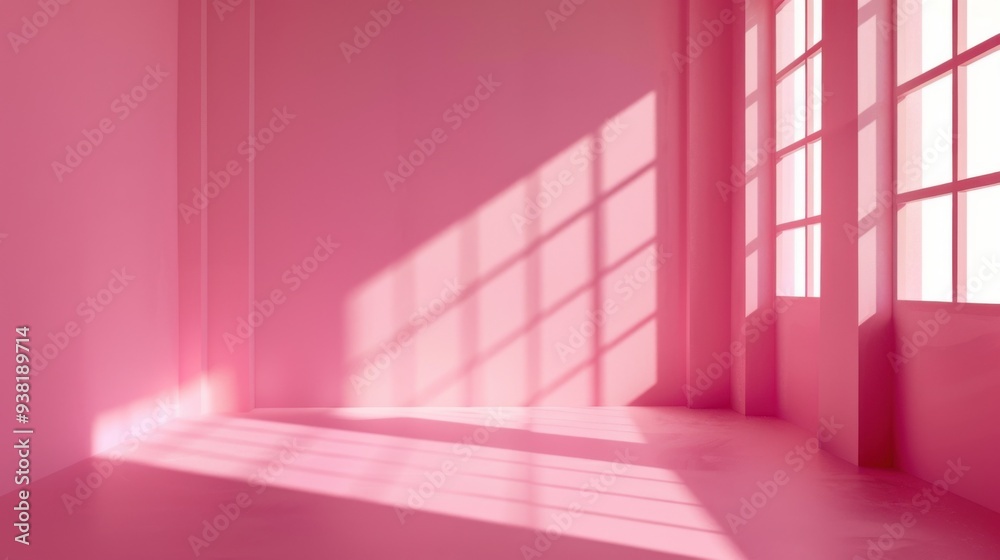 Pink empty room with window and sunlight Pink empty room with window and sunlight