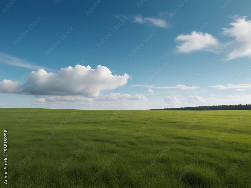 Big Field Of Green Grass With Cloudy Blue Sky - Generative Ai Big Field Of Green Grass With Cloudy Blue Sky - Generative Ai