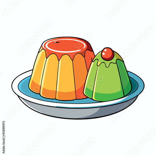 Jelly on a plate, 3D rendering, vector illustration
