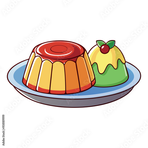Jelly on a plate, 3D rendering, vector illustration