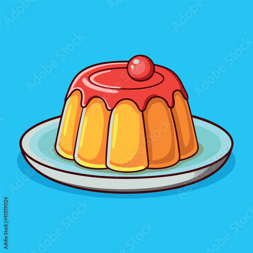Jelly on a plate, 3D rendering, vector illustration