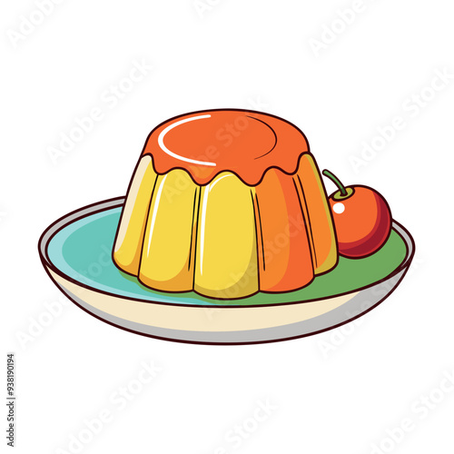 Jelly on a plate, 3D rendering, vector illustration