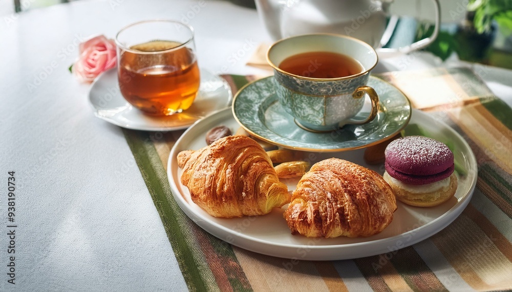 Elegant French Pastries and Afternoon Tea Moment of Tranquility Elegant French Pastries and Afternoon Tea Moment of Tranquility