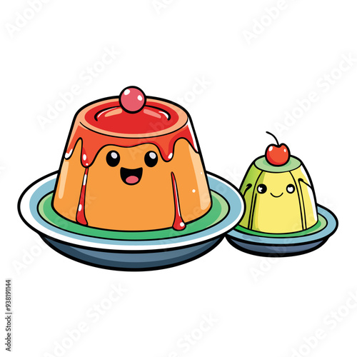 Jelly on a plate, 3D rendering, vector illustration