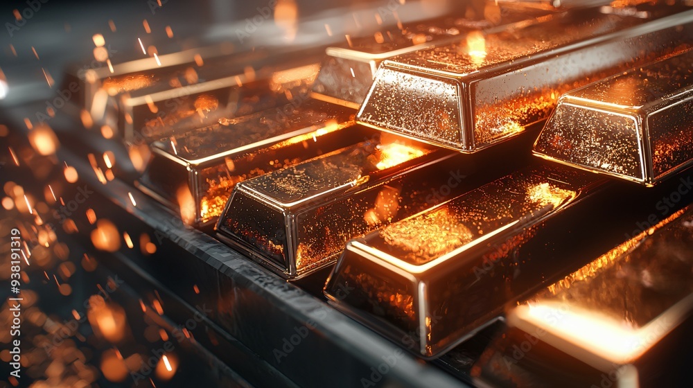 Glowing Opulence Luxurious Gold Bars in Secure Vault Illustration Glowing Opulence Luxurious Gold Bars in Secure Vault Illustration