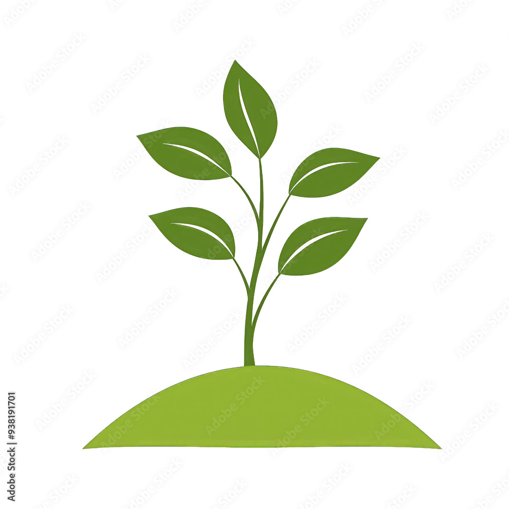 Fototapeta premium A vibrant green plant sprouting from a soil mound, symbolizing growth, life, and nature's beauty in a simple design. transparent background
