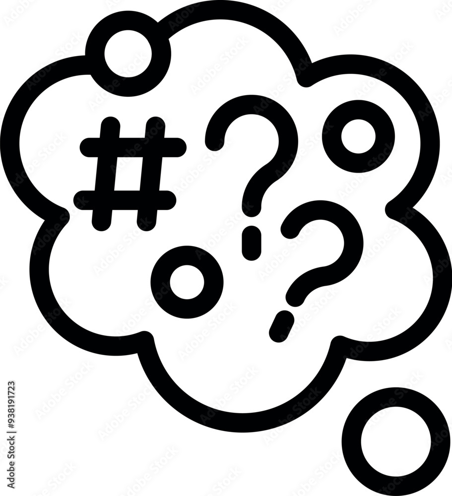 Simple thought bubble is filled with question marks and a hashtag, representing confusion and uncertainty Simple thought bubble is filled with question marks and a hashtag, representing confusion and uncertainty