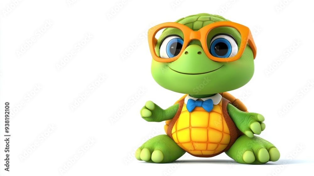Obraz premium A cartoon turtle wearing glasses and a bow tie