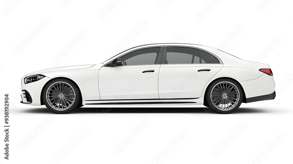 White luxury sedan car isolated on white background, detailed photo, png. White luxury sedan car isolated on white background, detailed photo, png.