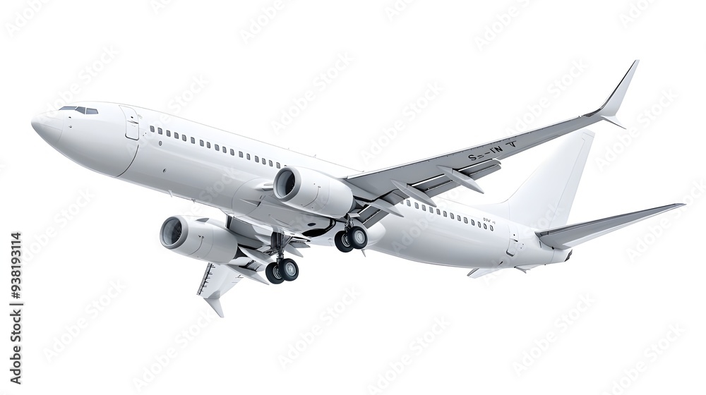 White passenger airplane isolated on white background, detailed photo, png. White passenger airplane isolated on white background, detailed photo, png.