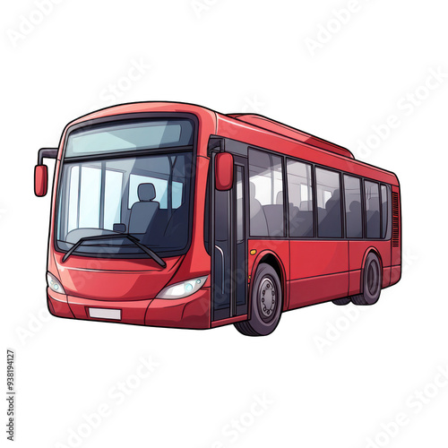 A vibrant red city bus, ideal for urban transport illustrations and graphics, showcasing modern design and accessibility features. transparent background