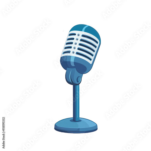 A vintage blue microphone on a stand, ideal for music, podcasts, or any audio-related project. transparent background photo