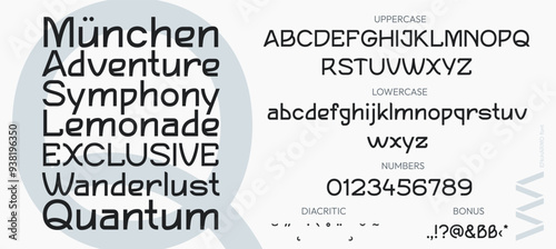 Elegant fashionable alphabetic font. Sans. Minimalistic modern urban fonts for logos, brands, etc. High-quality typographic font in upper and lower case, with numbers and diacritics. Vector.
