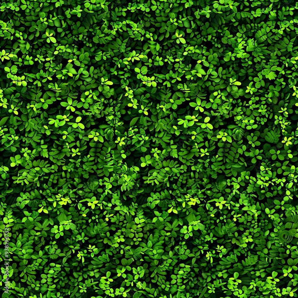A seamless pattern background featuring a cartoony solid green design with tiny leaves. A seamless pattern background featuring a cartoony solid green design with tiny leaves.