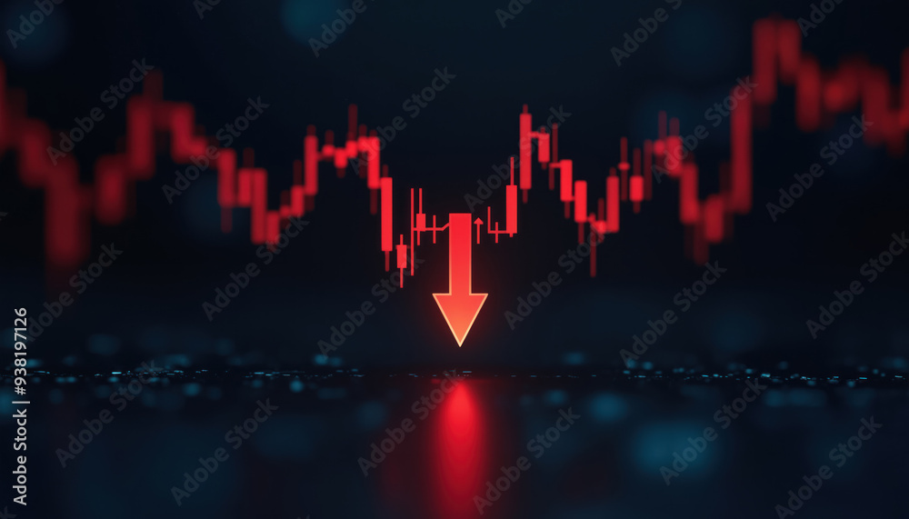 Close-Up of Stock Market Chart with Downward Red Line: A close-up of a stock market chart showing a downward red line, symbolizing market decline and financial challenges. Close-Up of Stock Market Chart with Downward Red Line: A close-up of a stock market chart showing a downward red line, symbolizing market decline and financial challenges.