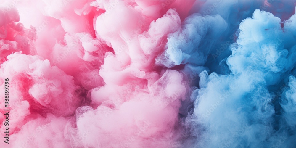 Fototapeta premium Vivid blue pink smoke swirls for artistic background