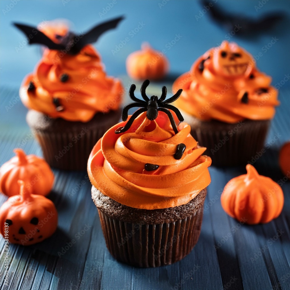 Festive Halloween Cupcakes with Orange Frosting and Spooky Festive Halloween Cupcakes with Orange Frosting and Spooky