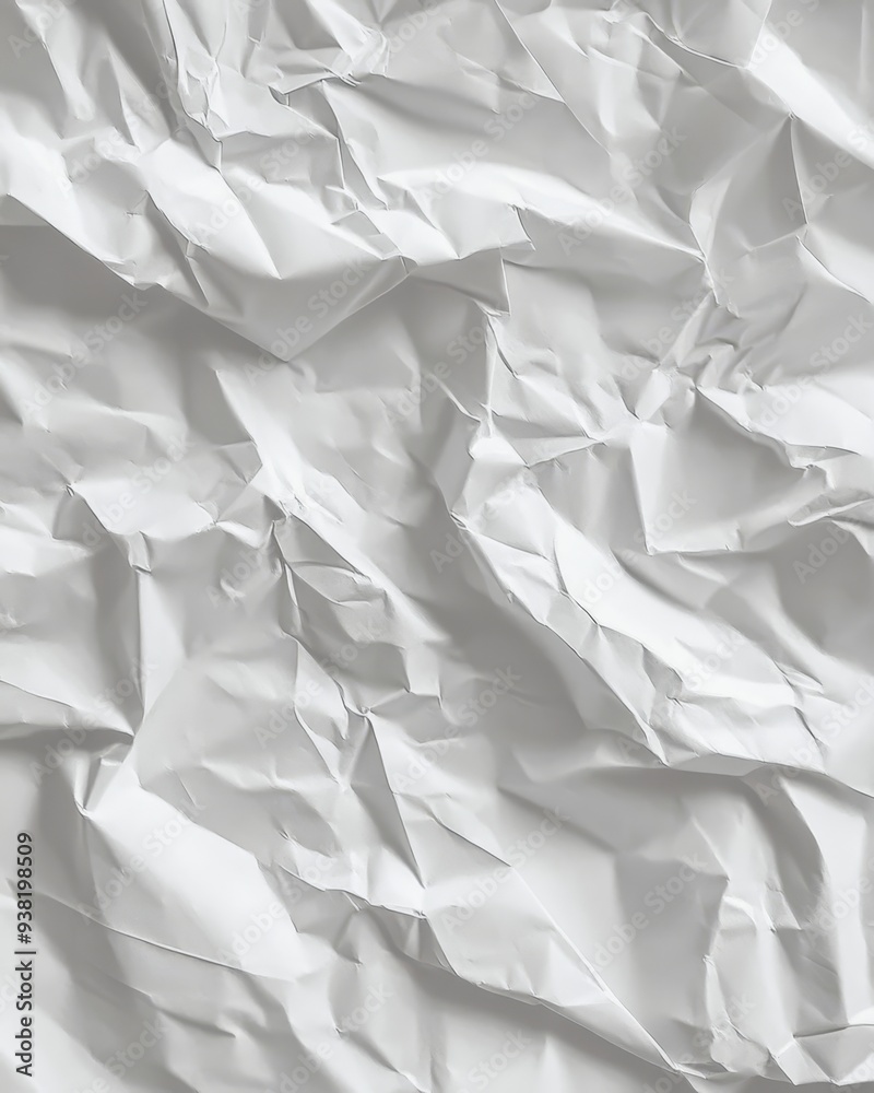 Crumpled white paper texture with intricate folds and shadows in soft natural light Crumpled white paper texture with intricate folds and shadows in soft natural light