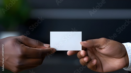 Businesspeople trading business cards with one another