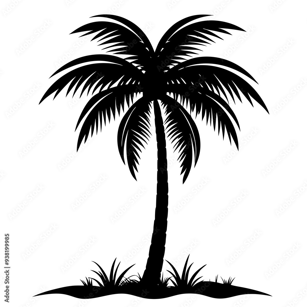 Coconut tree silhouette, Grass Coconut tree silhouette, Grass