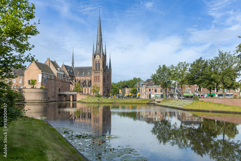 Fototapeta premium Cityscape Woerden Castle and Church
