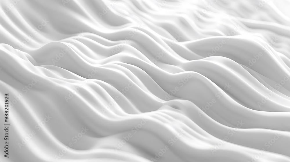 A smooth, undulating surface in white, creating a serene and abstract visual effect. A smooth, undulating surface in white, creating a serene and abstract visual effect.
