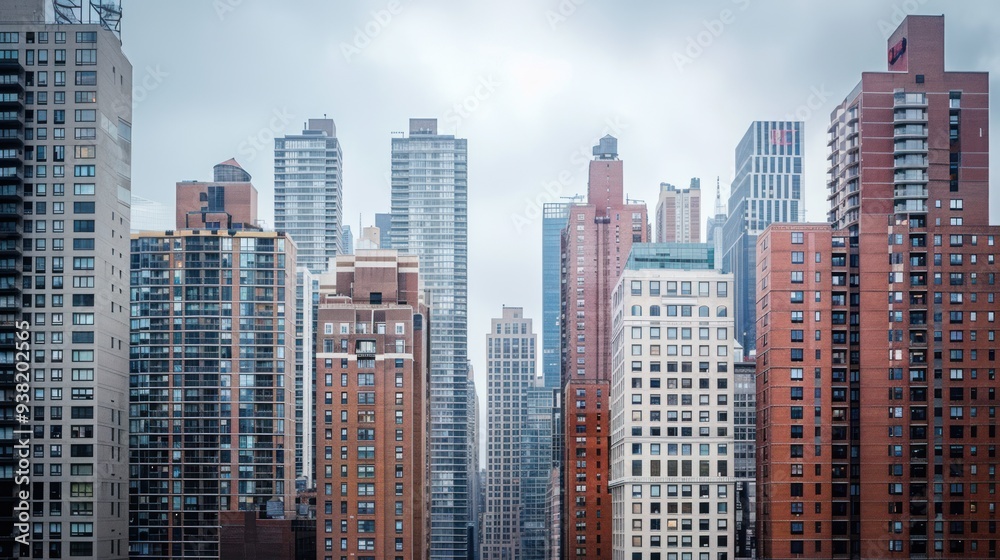 Obraz premium Cityscape with Skyscrapers and Overcast Sky