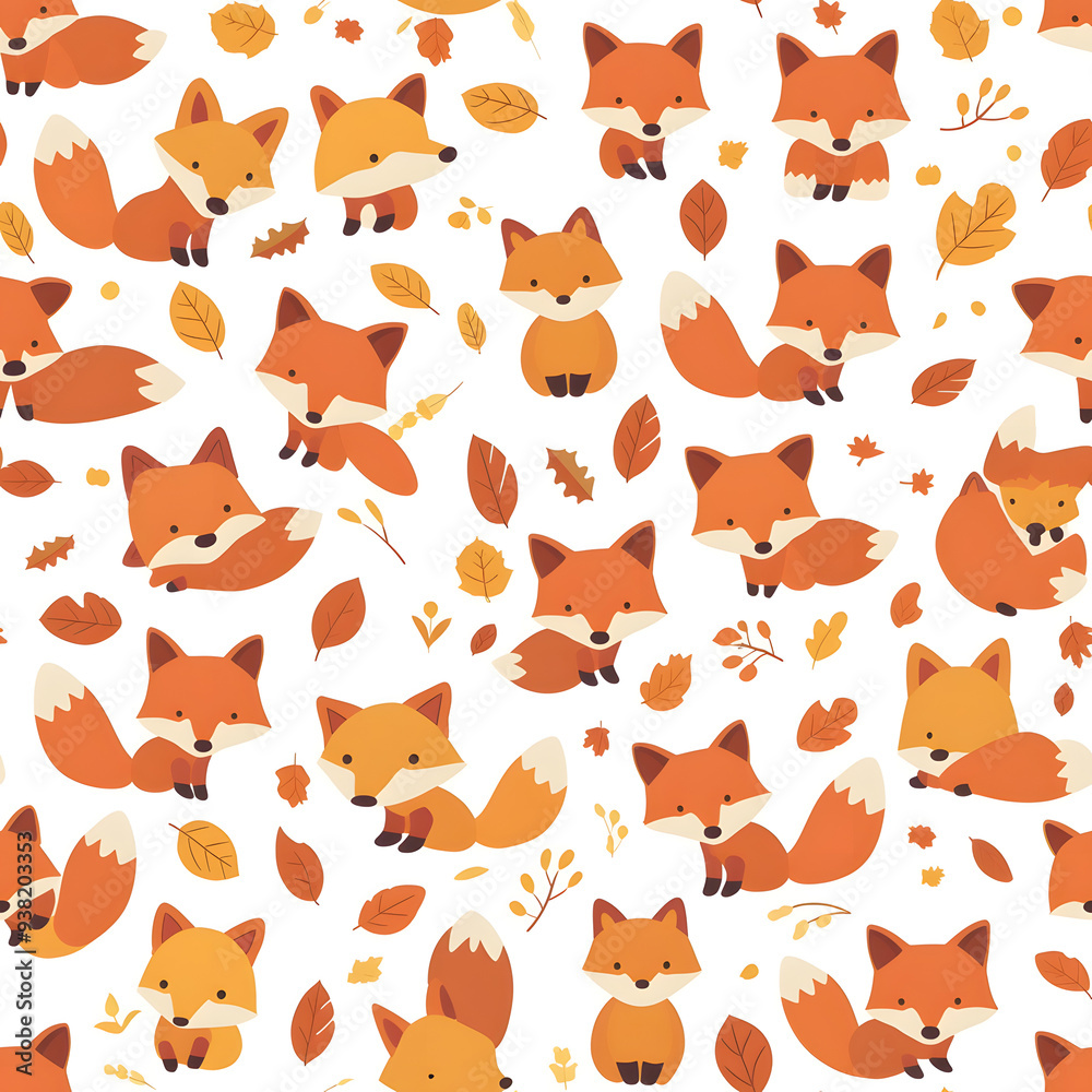 Cute fox and autumn leaves seamless pattern background. Fall season. Cute fox and autumn leaves seamless pattern background. Fall season.