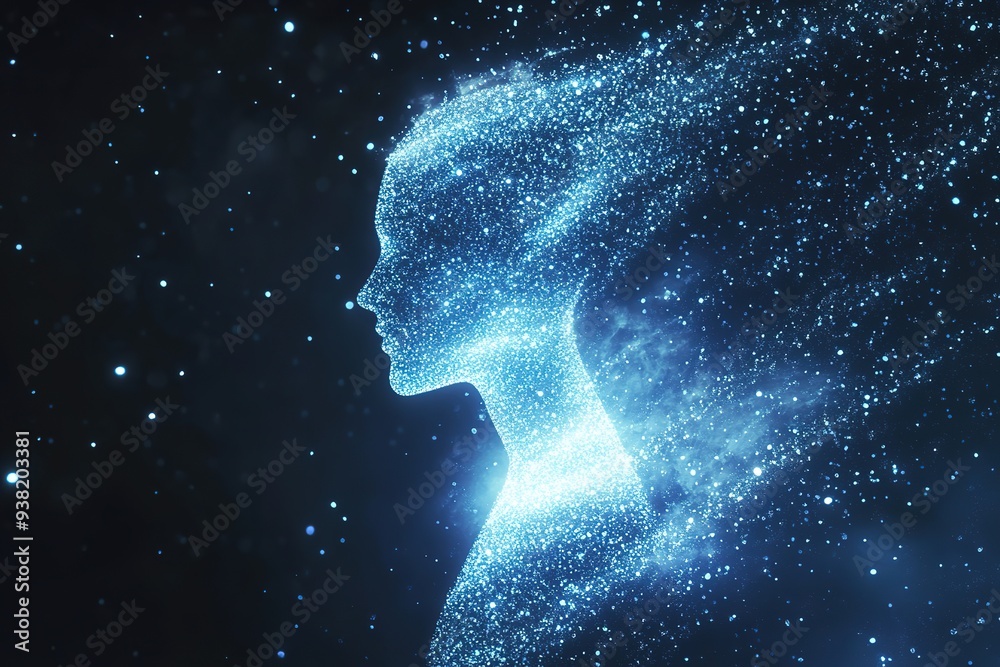 Starry silhouette of human profile against cosmos Starry silhouette of human profile against cosmos