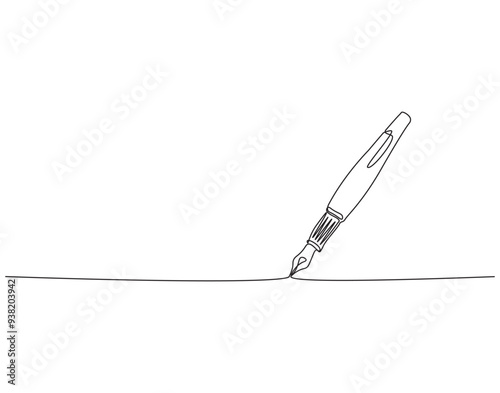 Continuous one line drawing of fountain pen. Fountain pen line art vector illustration. Editable outline