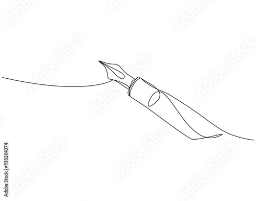 Continuous one line drawing of fountain pen. Fountain pen line art vector illustration. Editable outline