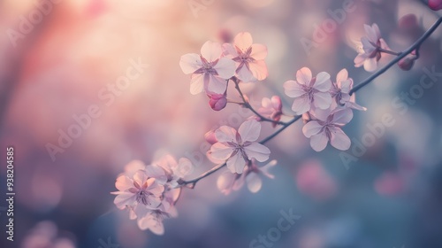 Soft, fading blossoms with gentle transitions in color, blending seamlessly into a peaceful, blurred backdrop.