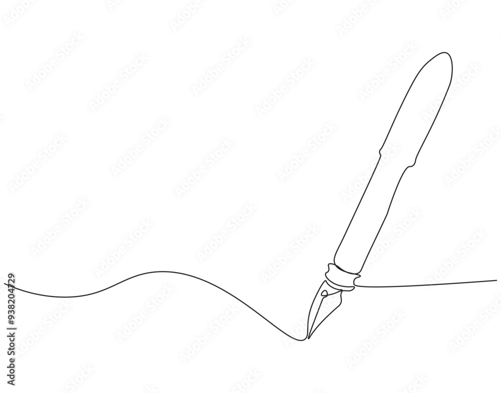 Continuous one line drawing of fountain pen. Fountain pen line art vector illustration. Editable outline Continuous one line drawing of fountain pen. Fountain pen line art vector illustration. Editable outline